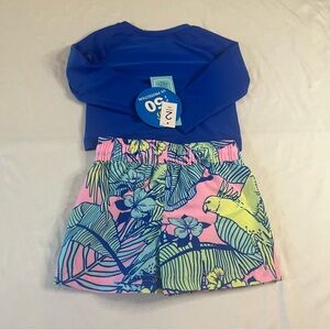 Boys Blue Rash Guard with Tropical Print Swim Shorts